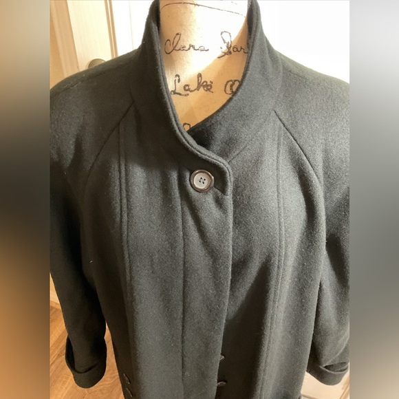 Herman Kay Womens Black Long Sleeve Collared Button Front Classic Coat Size 16 - Picture 2 of 12